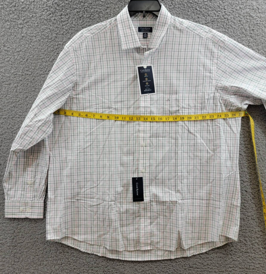Club Room Regular Fit Letto Plaid Dress Shirt Men's 18 34-35 Green/Pink L/S