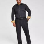 Tayion Collection Slim-Fit Gold Trim Dress Shirt Men's L 16-16.5 32-33 Black