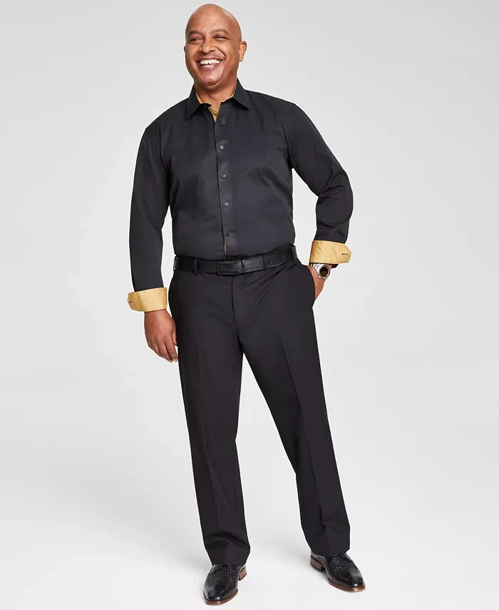 Tayion Collection Slim-Fit Gold Trim Dress Shirt Men's L 16-16.5 32-33 Black