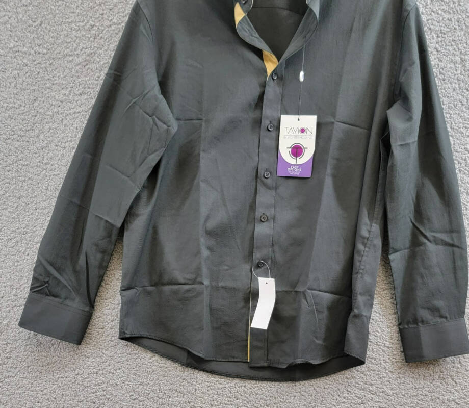 Tayion Collection Slim-Fit Gold Trim Dress Shirt Men's L 16-16.5 32-33 Black