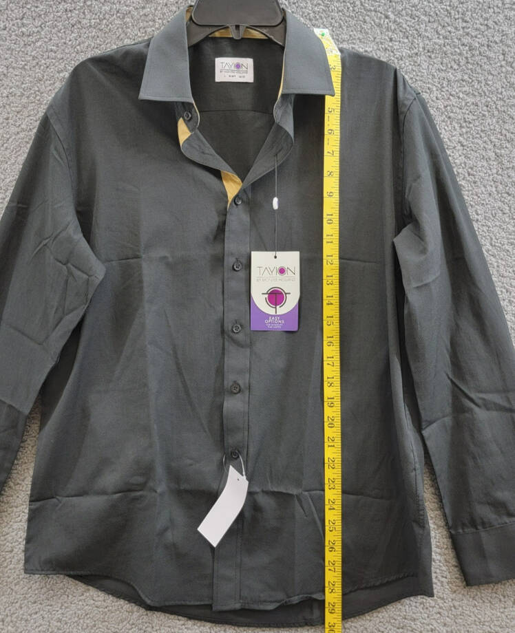 Tayion Collection Slim-Fit Gold Trim Dress Shirt Men's L 16-16.5 32-33 Black