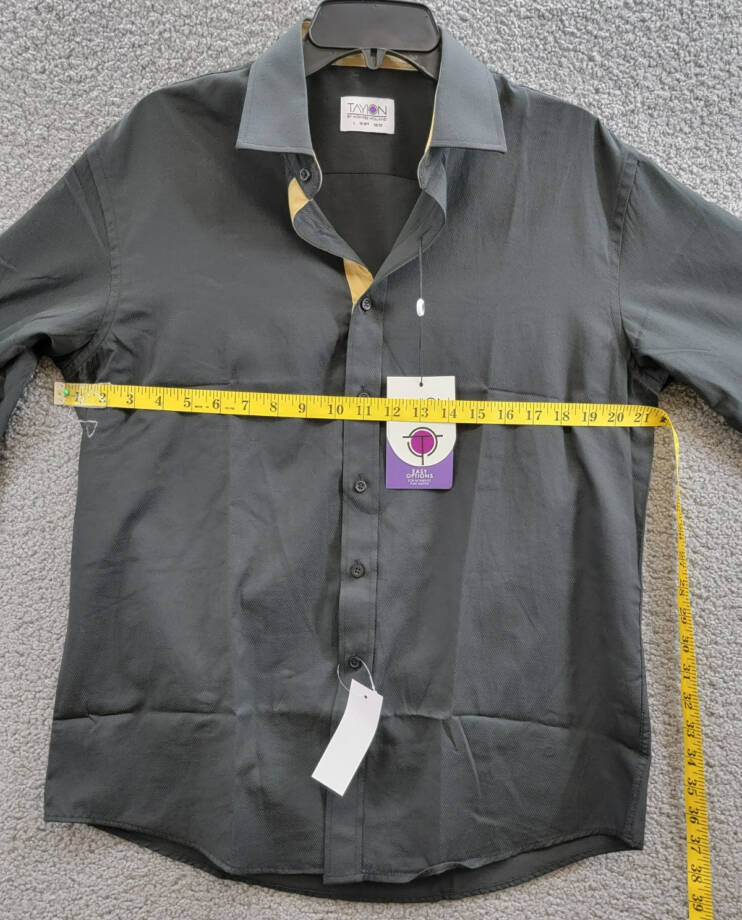 Tayion Collection Slim-Fit Gold Trim Dress Shirt Men's L 16-16.5 32-33 Black