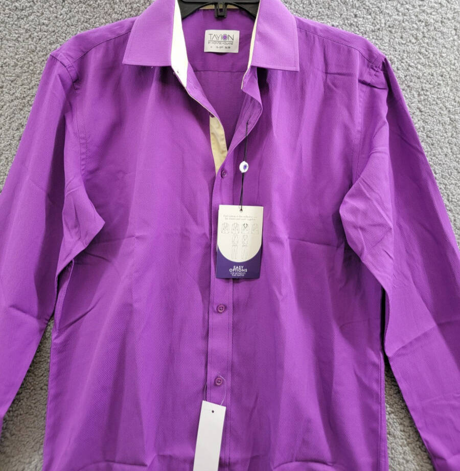 Tayion Collection Slim-Fit Gold Trim Dress Shirt Men's M 15-15.5 34-35 Purple