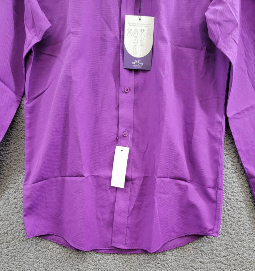 Tayion Collection Slim-Fit Gold Trim Dress Shirt Men's M 15-15.5 34-35 Purple
