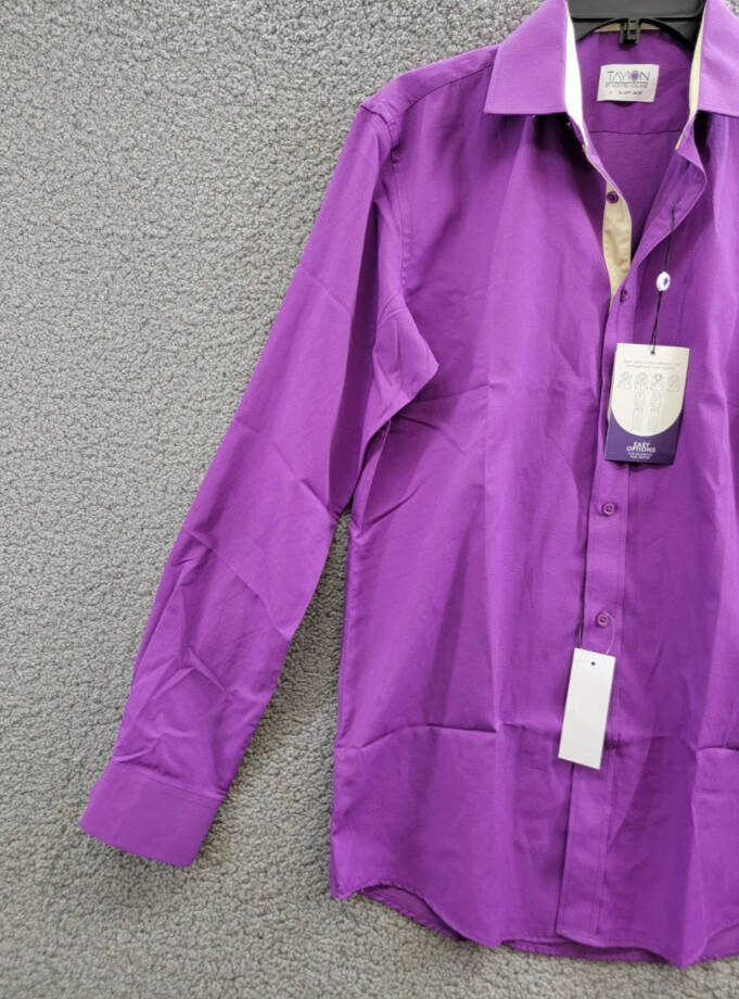 Tayion Collection Slim-Fit Gold Trim Dress Shirt Men's M 15-15.5 34-35 Purple