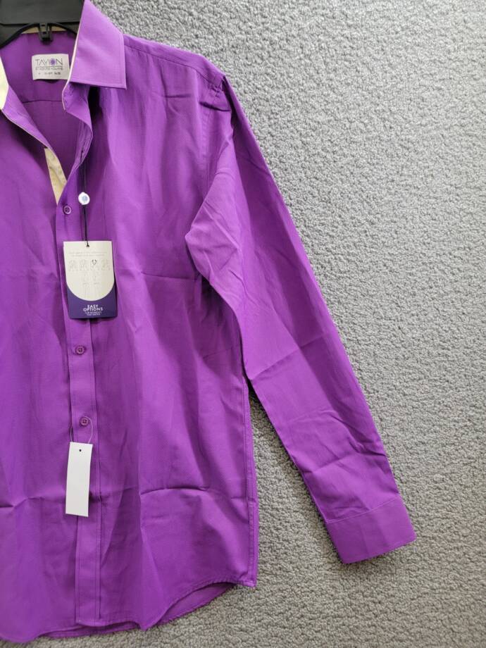 Tayion Collection Slim-Fit Gold Trim Dress Shirt Men's M 15-15.5 34-35 Purple
