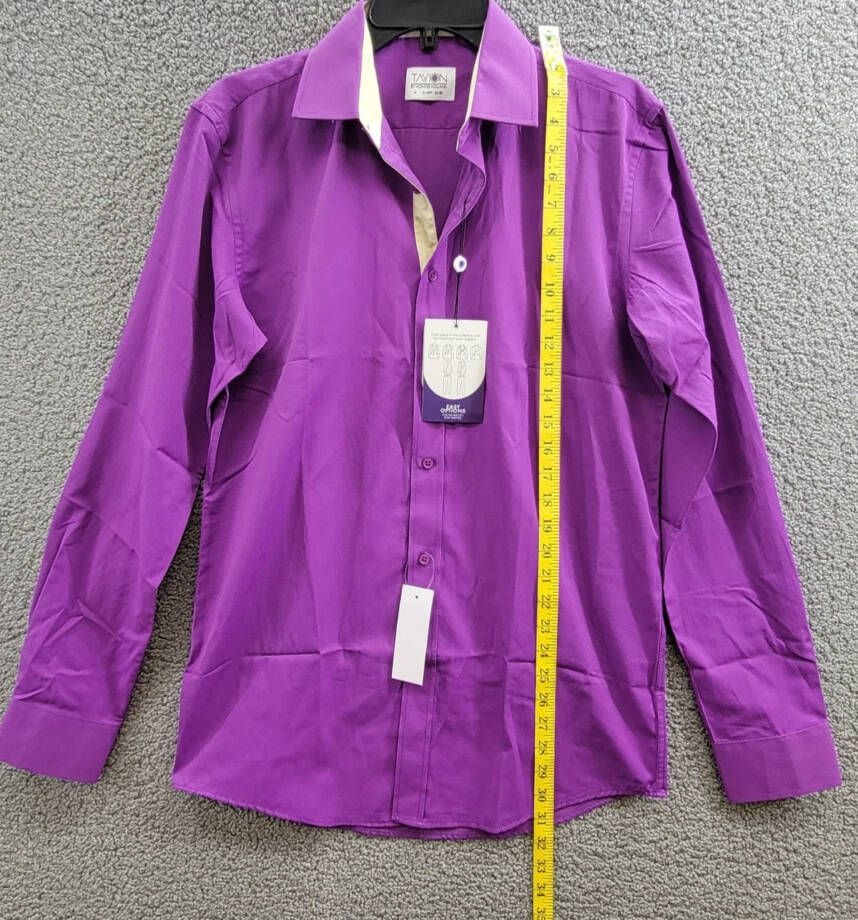 Tayion Collection Slim-Fit Gold Trim Dress Shirt Men's M 15-15.5 34-35 Purple