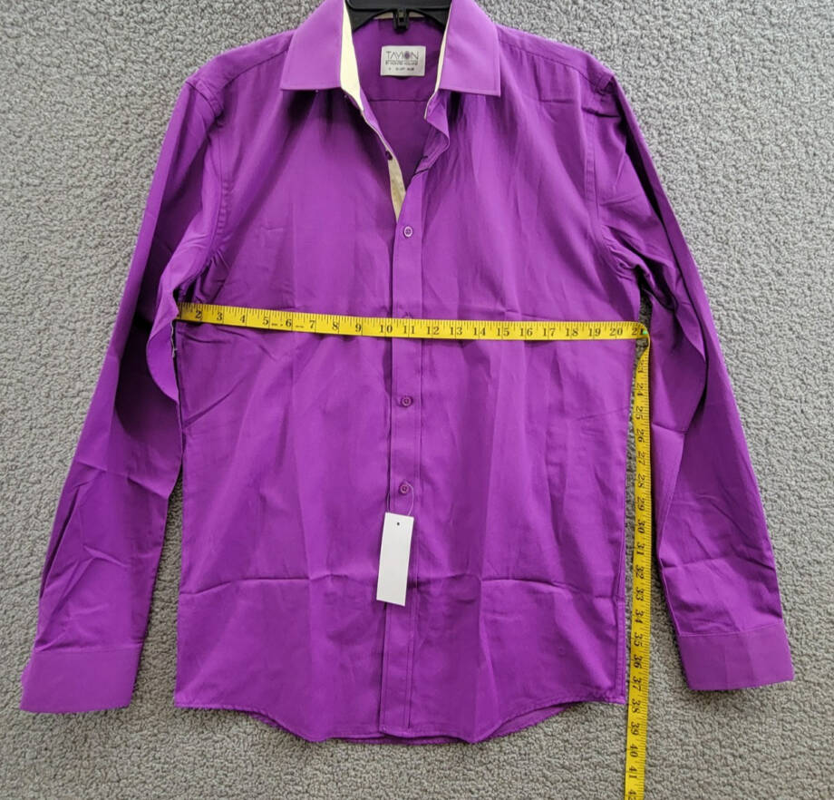 Tayion Collection Slim-Fit Gold Trim Dress Shirt Men's M 15-15.5 34-35 Purple