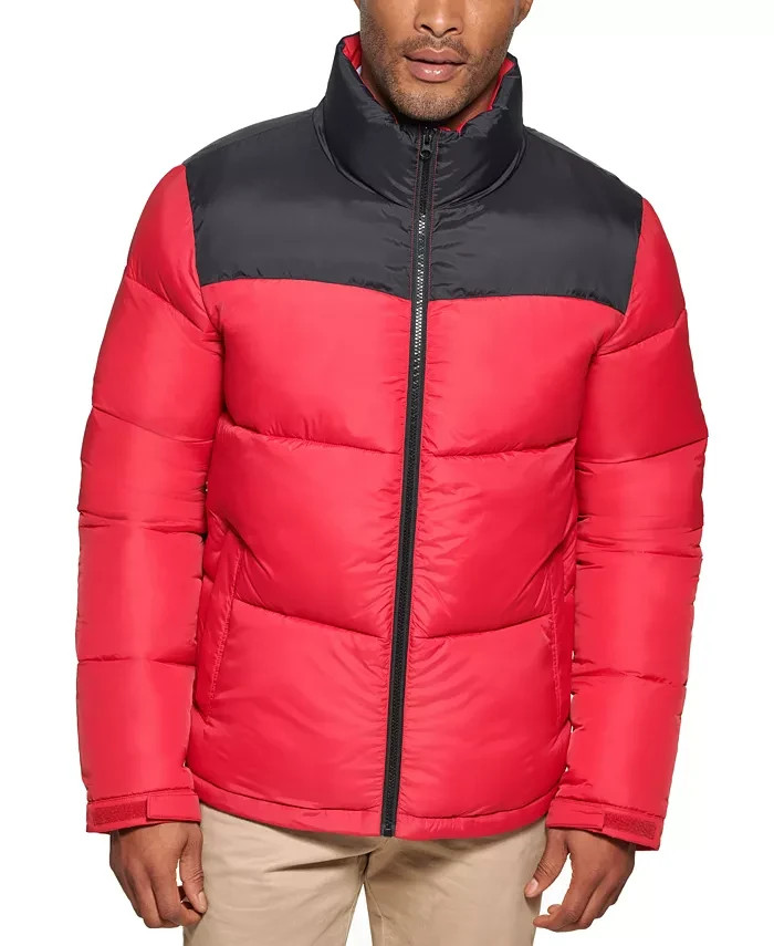 Club Room Colorblocked Quilted Full-Zip Puffer Jacket Men's L Red Long Sleeve