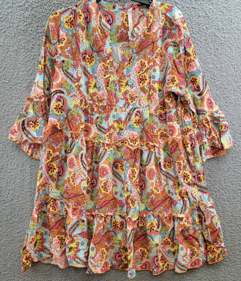 NY Collection Plus Size Long Sleeve Tiered Dress Women's 2X Multi Paisley