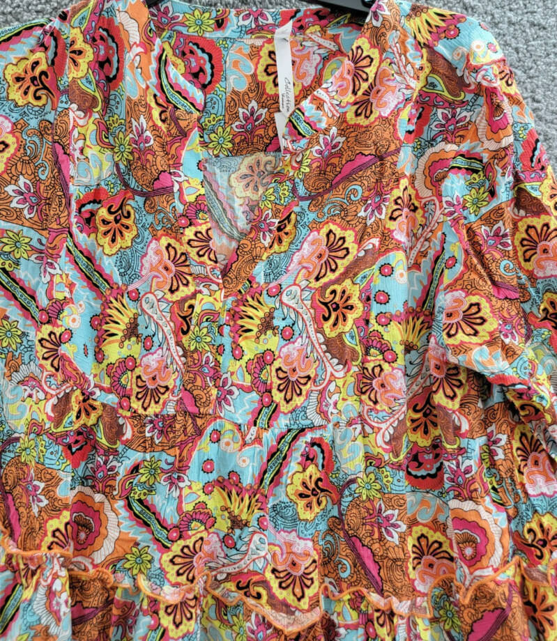 NY Collection Plus Size Long Sleeve Tiered Dress Women's 2X Multi Paisley