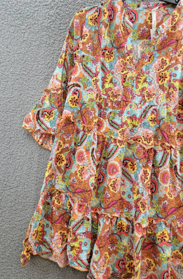 NY Collection Plus Size Long Sleeve Tiered Dress Women's 2X Multi Paisley