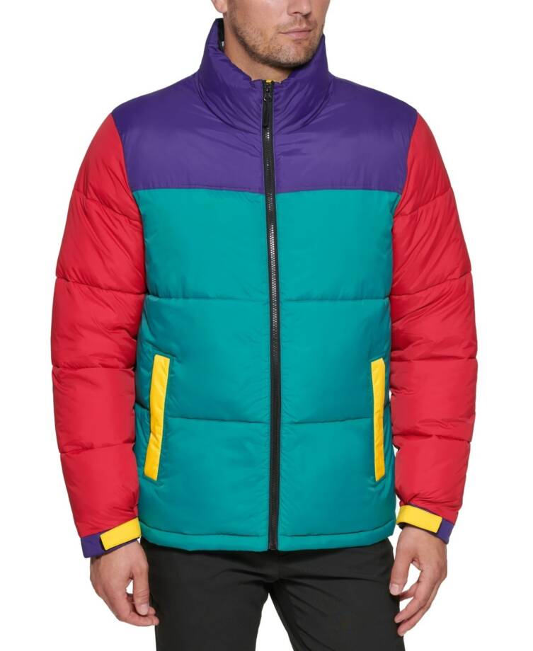 Club Room Colorblocked Quilted Full-Zip Puffer Jacket Men's M Multi Long Sleeve