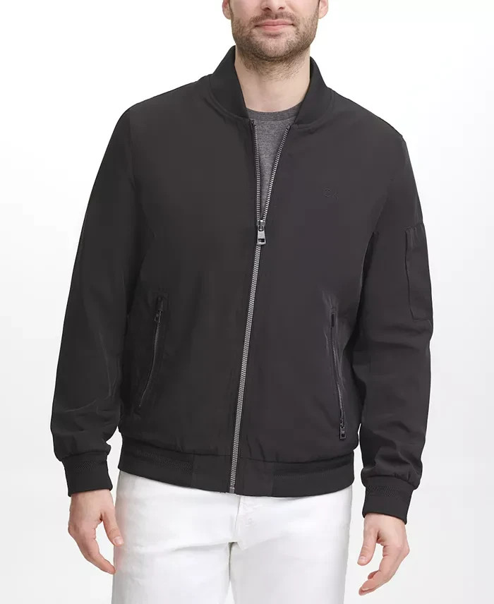 Calvin Klein Full-Zip Flight Embroidered Tonal Logo Jacket Men's M Black L/S