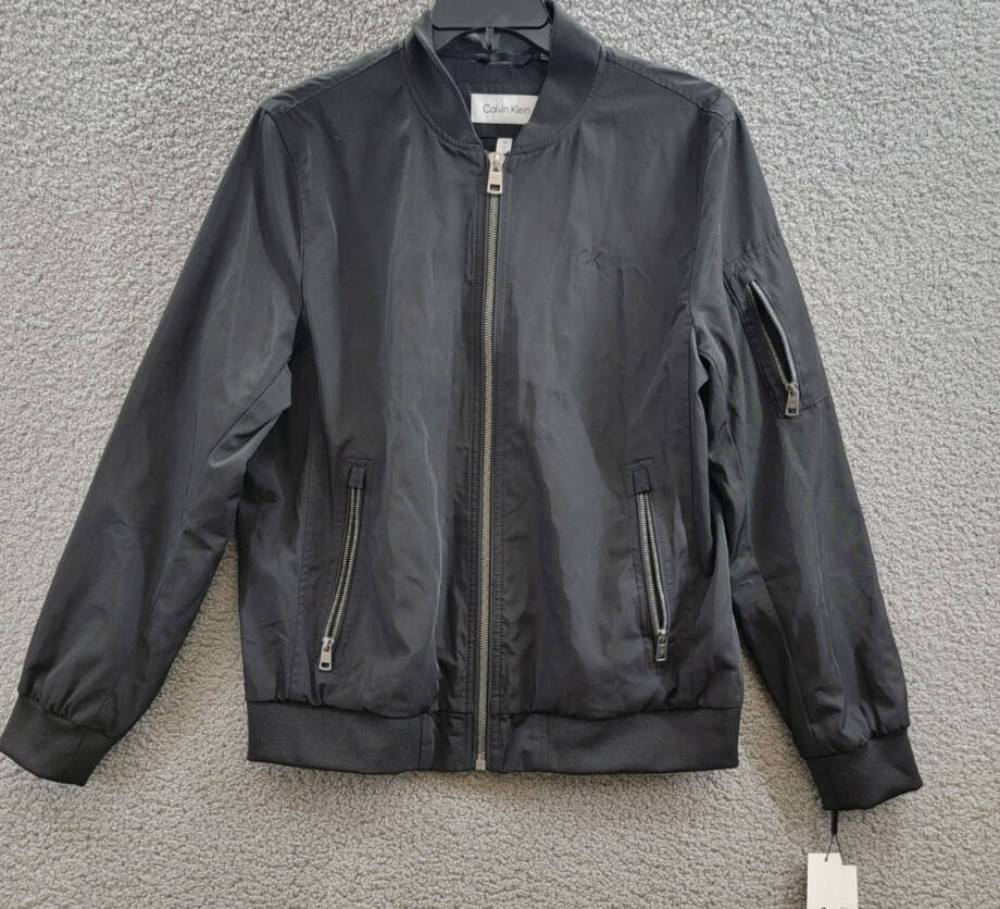 Calvin Klein Full-Zip Flight Embroidered Tonal Logo Jacket Men's M Black L/S