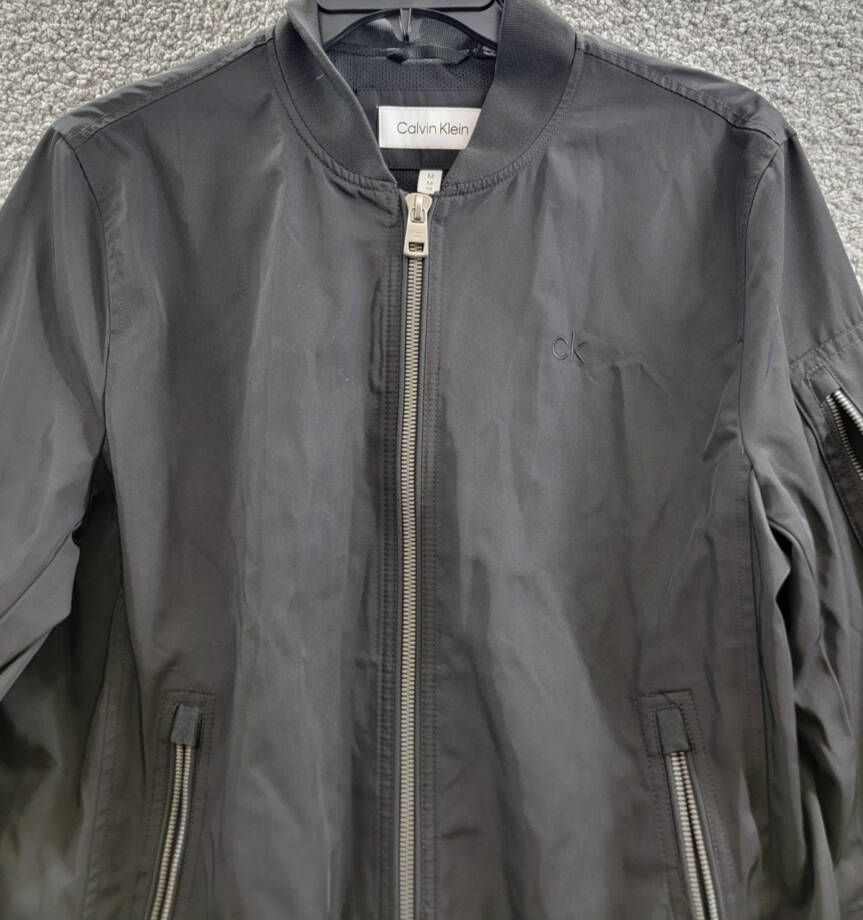 Calvin Klein Full-Zip Flight Embroidered Tonal Logo Jacket Men's M Black L/S