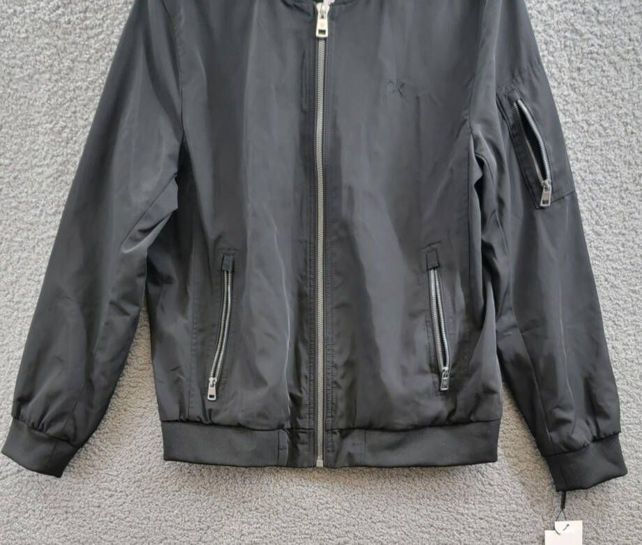 Calvin Klein Full-Zip Flight Embroidered Tonal Logo Jacket Men's M Black L/S
