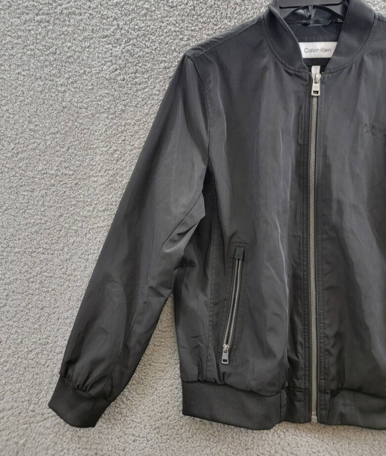 Calvin Klein Full-Zip Flight Embroidered Tonal Logo Jacket Men's M Black L/S
