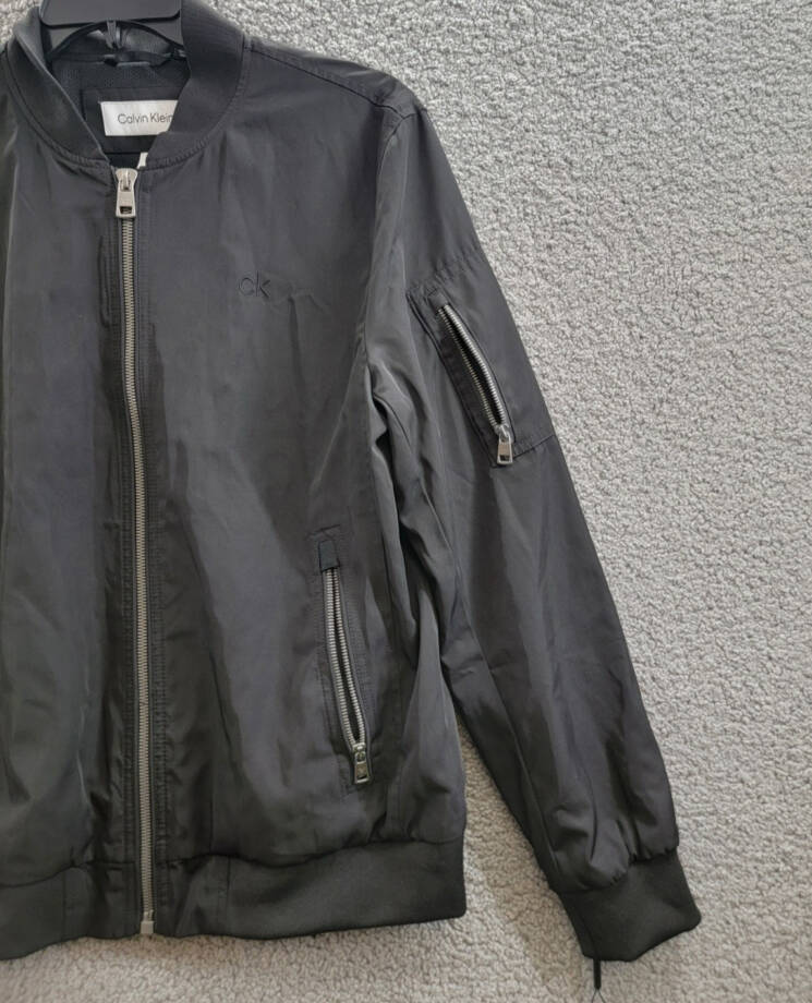 Calvin Klein Full-Zip Flight Embroidered Tonal Logo Jacket Men's M Black L/S