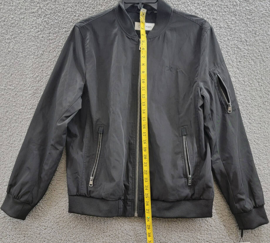 Calvin Klein Full-Zip Flight Embroidered Tonal Logo Jacket Men's M Black L/S