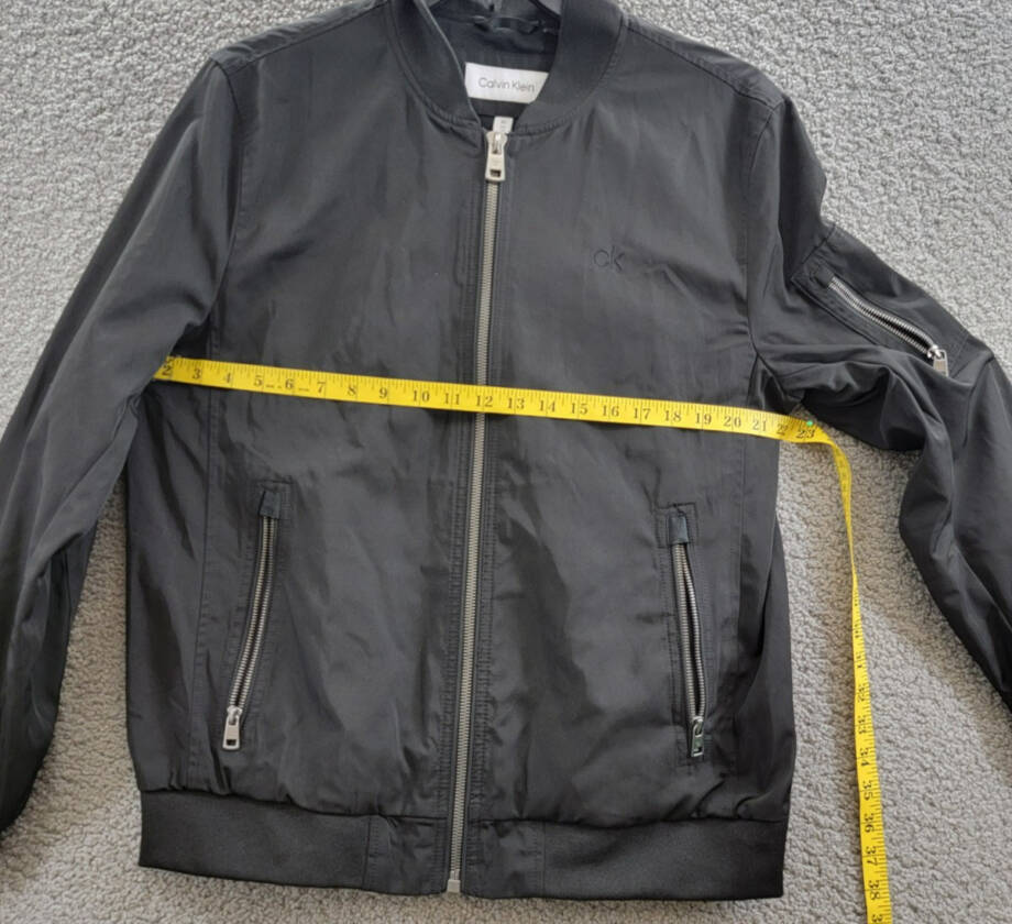 Calvin Klein Full-Zip Flight Embroidered Tonal Logo Jacket Men's M Black L/S
