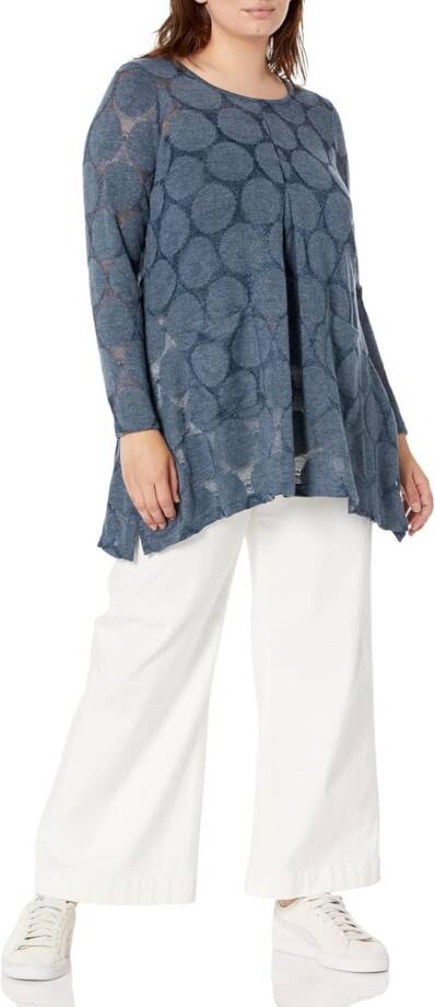AVENUE Plus Size Emmery Pleat Detail Tunic Top Women's 22/24 Blue Long Sleeve