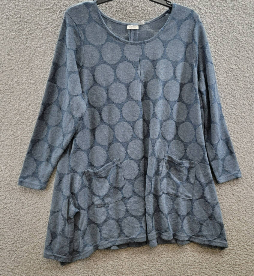 AVENUE Plus Size Emmery Pleat Detail Tunic Top Women's 22/24 Blue Long Sleeve
