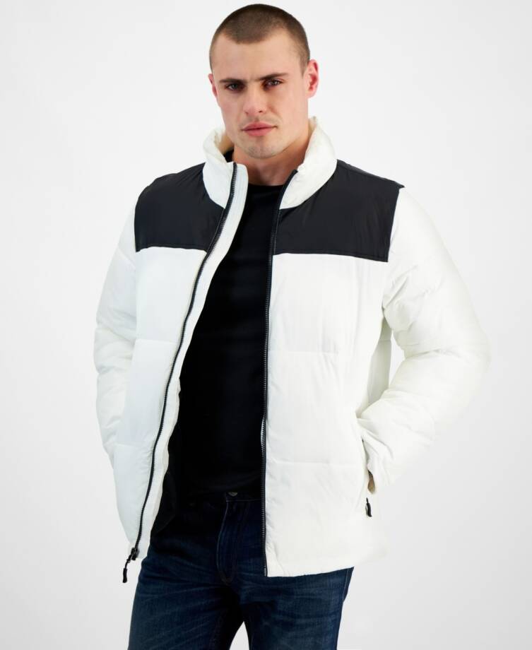 Club Room Colorblocked Quilted Full-Zip Puffer Jacket Men's M Ice Long Sleeve