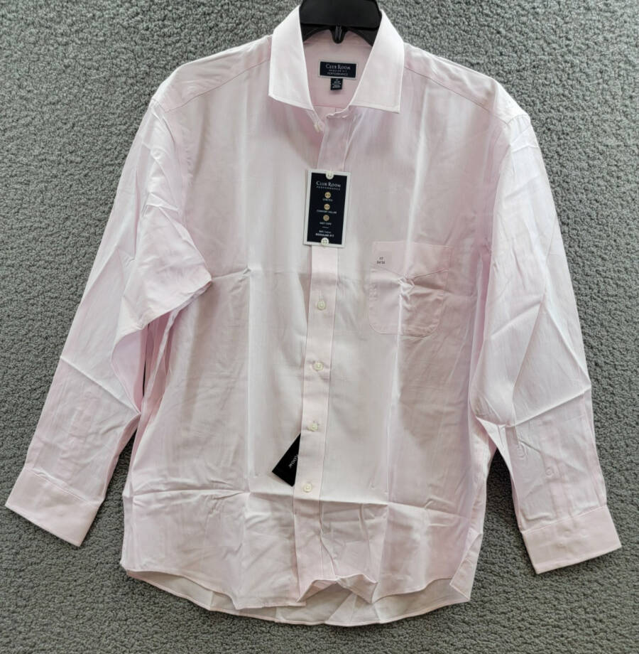 Club Room Regular-Fit Solid Dress Shirt Men's 17 34-35 Parfait Pink Long Sleeve