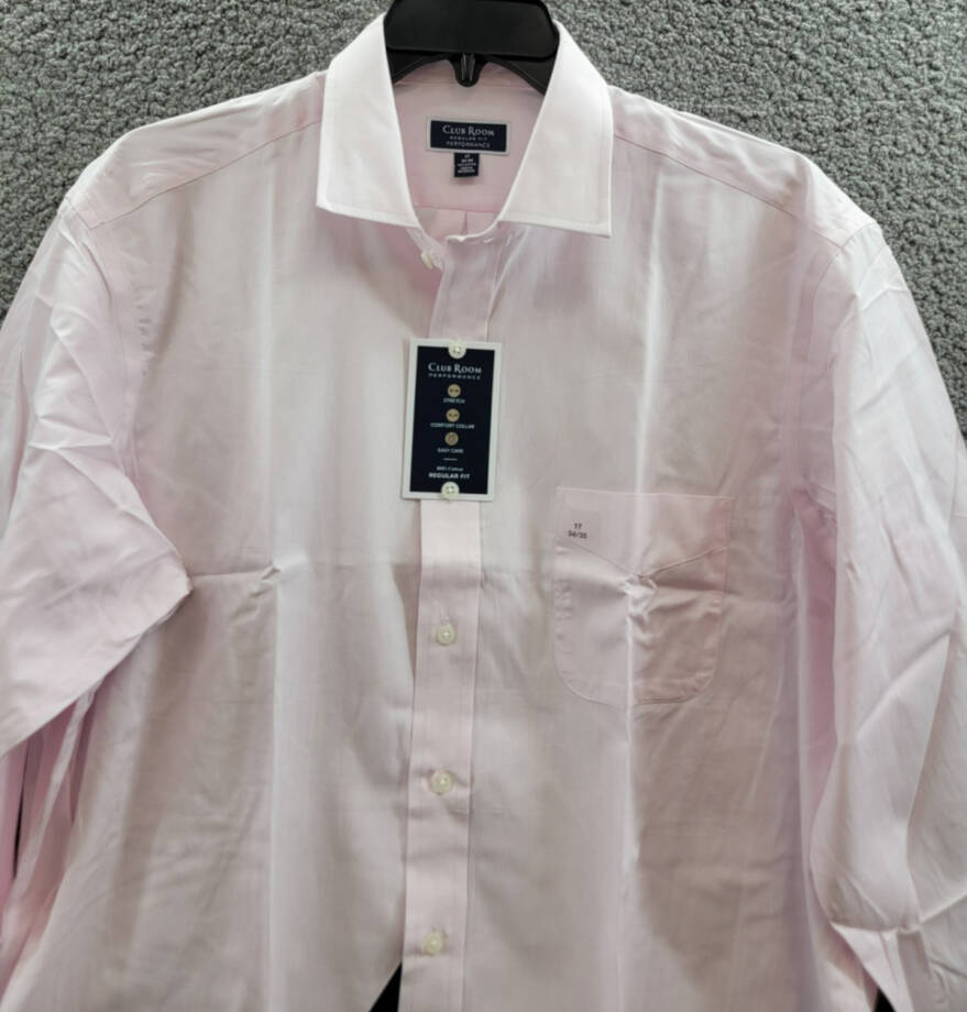 Club Room Regular-Fit Solid Dress Shirt Men's 17 34-35 Parfait Pink Long Sleeve