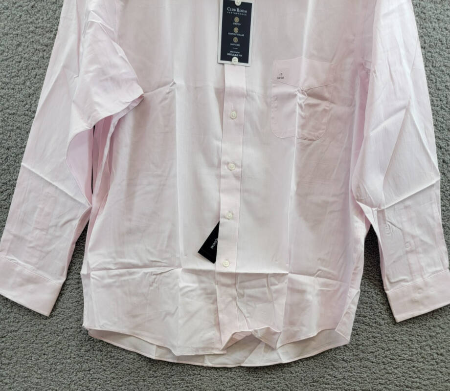 Club Room Regular-Fit Solid Dress Shirt Men's 17 34-35 Parfait Pink Long Sleeve