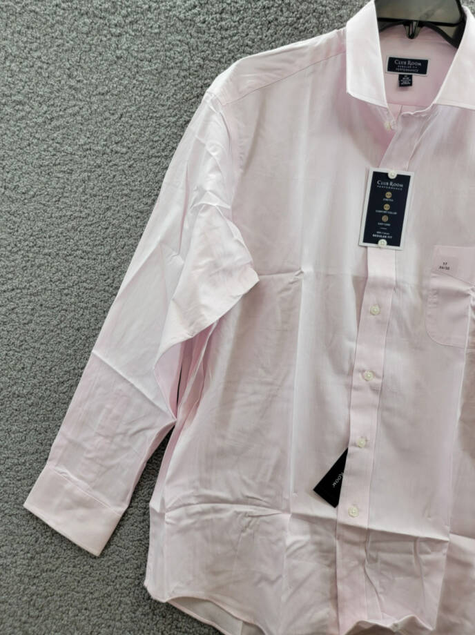 Club Room Regular-Fit Solid Dress Shirt Men's 17 34-35 Parfait Pink Long Sleeve