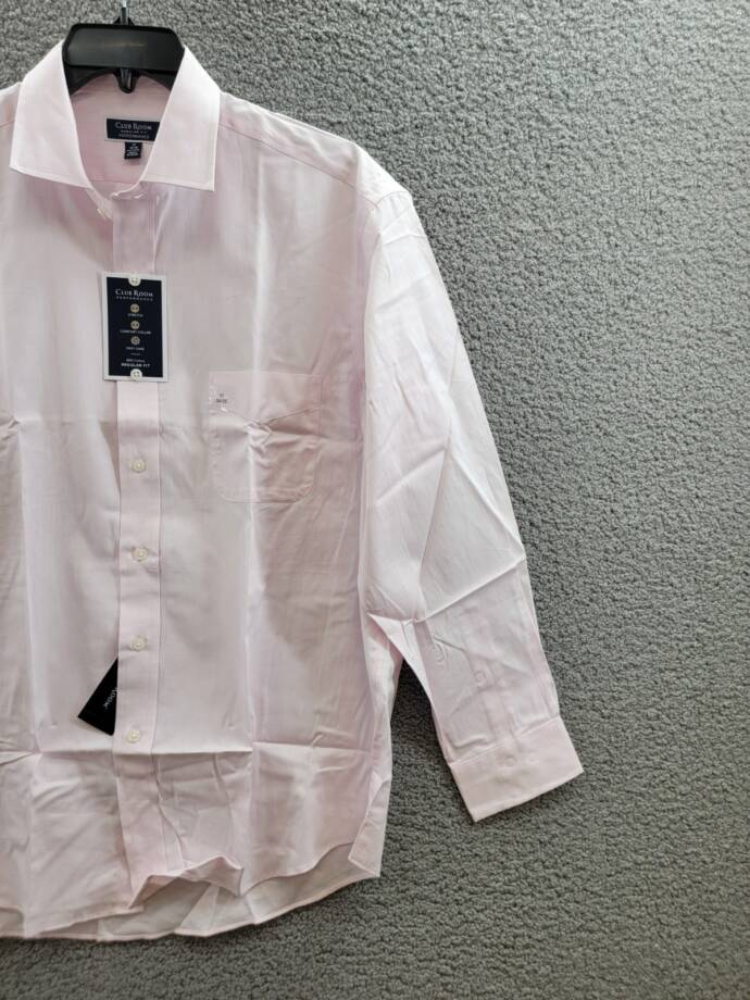 Club Room Regular-Fit Solid Dress Shirt Men's 17 34-35 Parfait Pink Long Sleeve