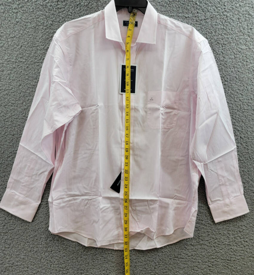 Club Room Regular-Fit Solid Dress Shirt Men's 17 34-35 Parfait Pink Long Sleeve