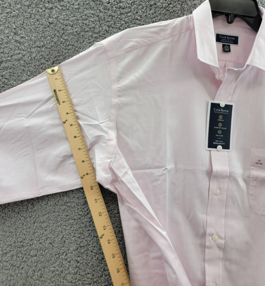 Club Room Regular-Fit Solid Dress Shirt Men's 17 34-35 Parfait Pink Long Sleeve