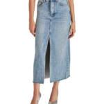 Steve Madden Avani Front-Slit Denim Maxi Skirt Women's 6 Light Blue Button Zip