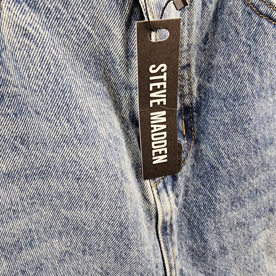 Steve Madden Avani Front-Slit Denim Maxi Skirt Women's 6 Light Blue Button Zip