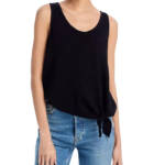 Wilt Tie Hem Sleeveless Tank Top Women's XS Black Solid Scoop Neck Pullover