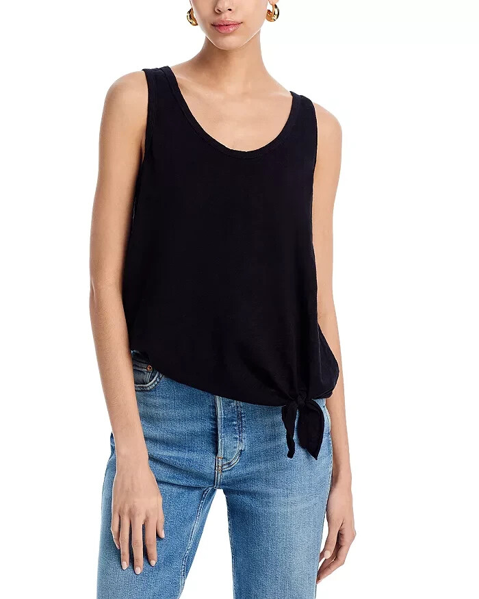 Wilt Tie Hem Sleeveless Tank Top Women's XS Black Solid Scoop Neck Pullover