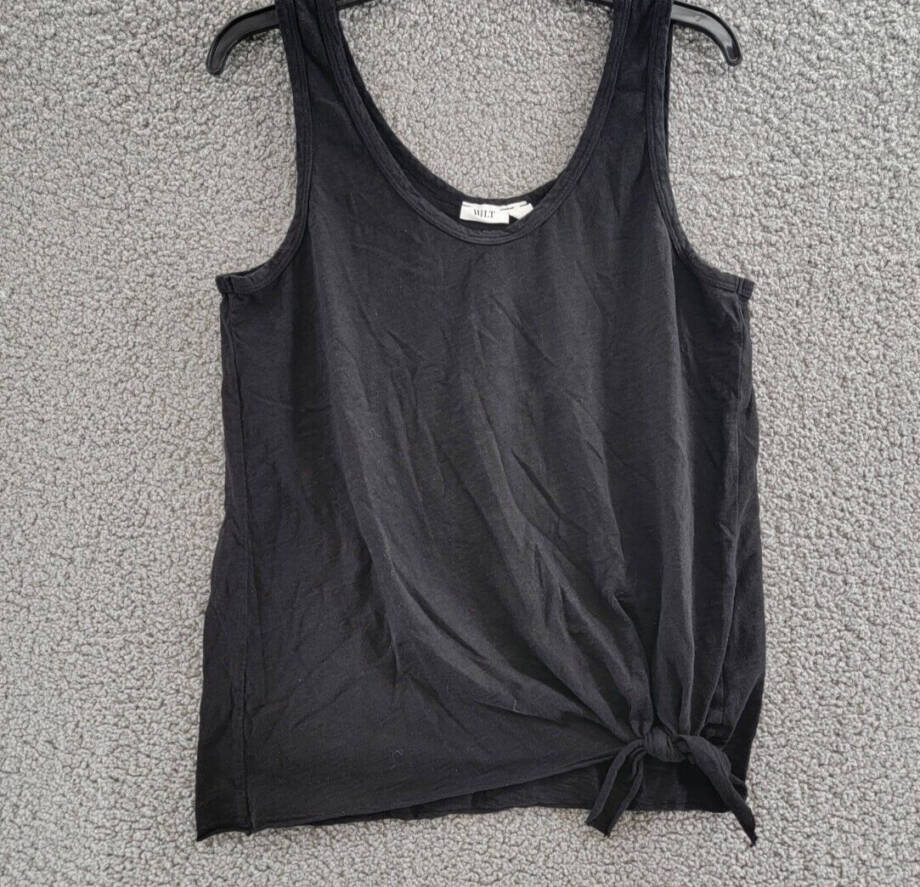 Wilt Tie Hem Sleeveless Tank Top Women's XS Black Solid Scoop Neck Pullover