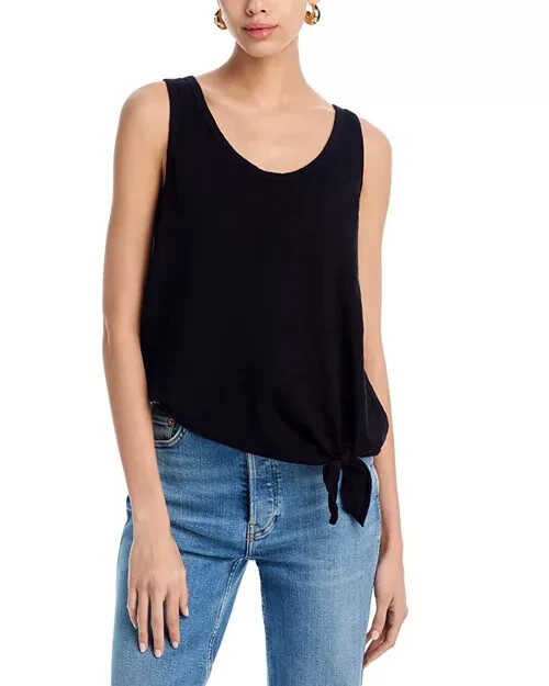 Wilt Tie Hem Sleeveless Tank Top Women's L Black Solid Scoop Neck Pullover Style