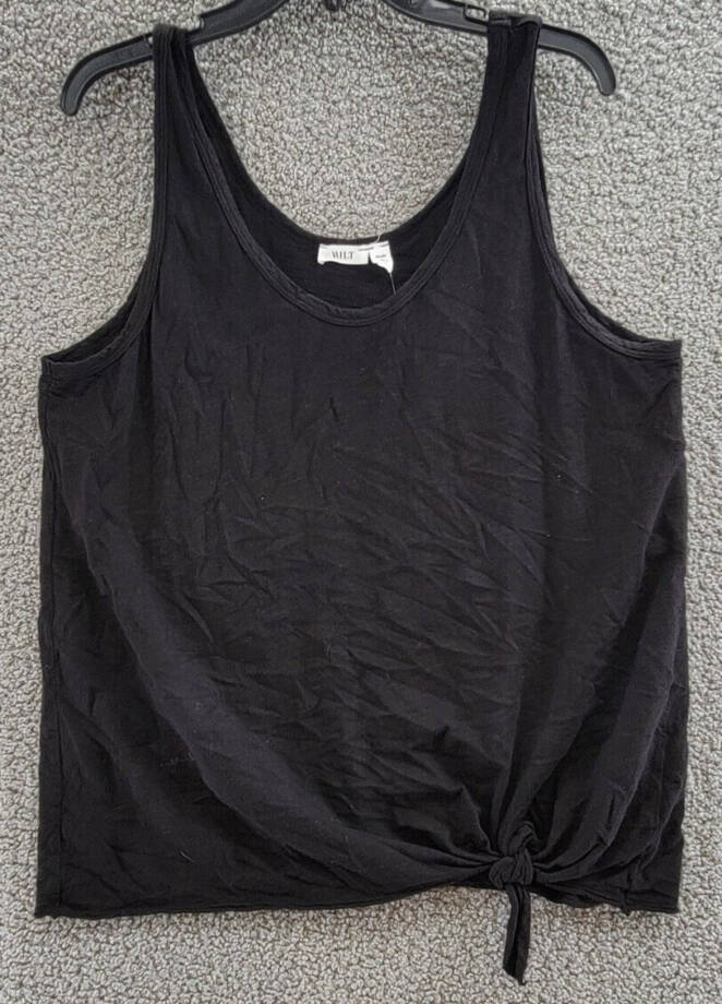 Wilt Tie Hem Sleeveless Tank Top Women's L Black Solid Scoop Neck Pullover Style