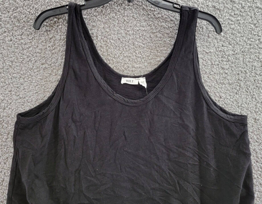Wilt Tie Hem Sleeveless Tank Top Women's L Black Solid Scoop Neck Pullover Style
