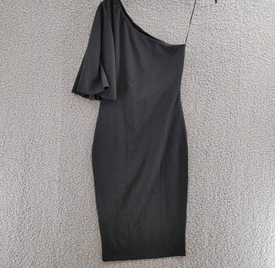 QUIZ Scuba Crepe Batwing One Shoulder Midi Dress Women's 6 Black Solid Pullover