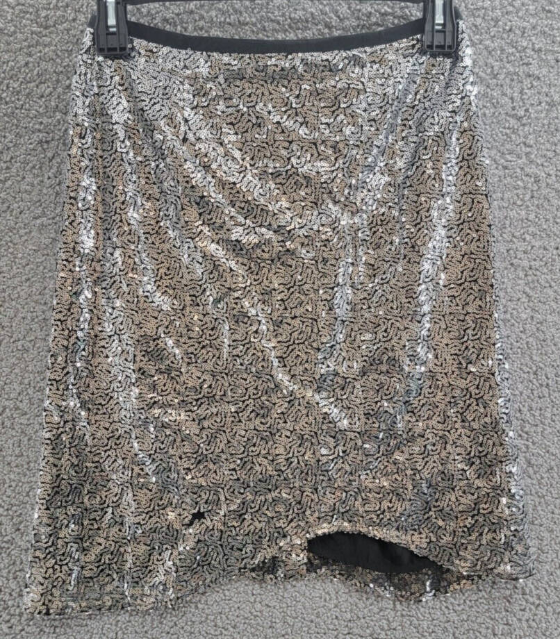 Gracia Sequined Mini Skirt Women's S Silver Center Back Zip Hook And Eye Closure