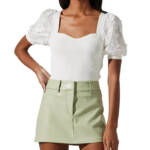 ASTR the Label Charis Puff-Sleeve Rib Knit Sweater Women's S White Embroidered