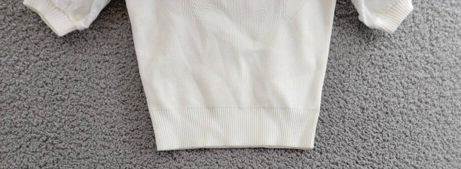 ASTR the Label Charis Puff-Sleeve Rib Knit Sweater Women's S White Embroidered