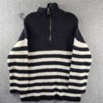 SAGE THE LABEL Striped Quarter Zip Sweater Women's M Black/White Long Sleeves