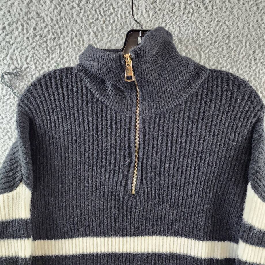 SAGE THE LABEL Striped Quarter Zip Sweater Women's M Black/White Long Sleeves