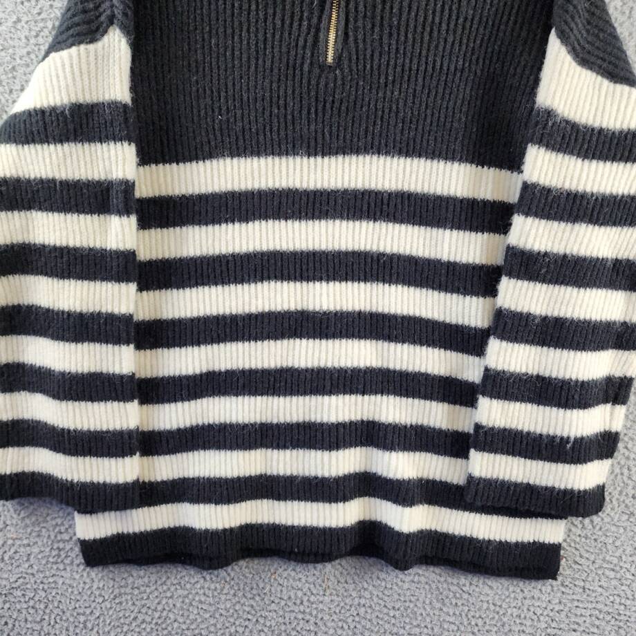 SAGE THE LABEL Striped Quarter Zip Sweater Women's M Black/White Long Sleeves